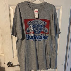 Budweiser Gray and Red Short Sleeve Tee Iconic Logo